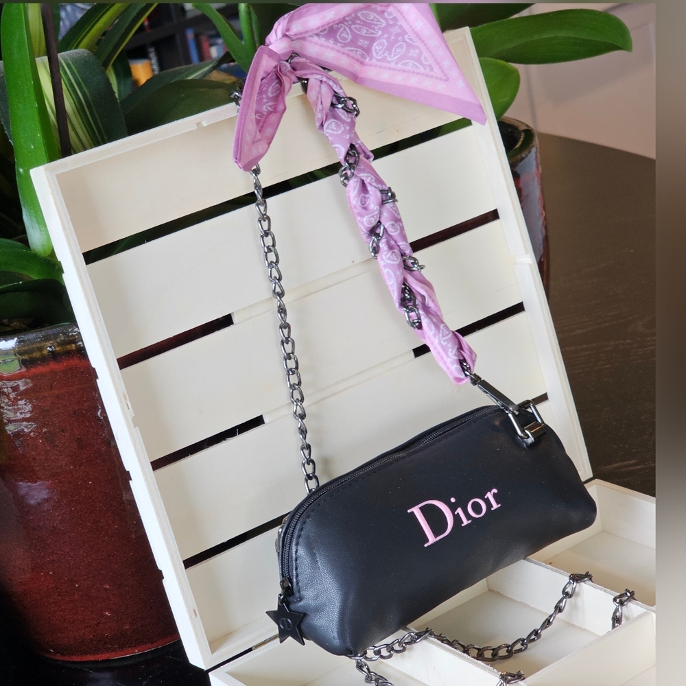 Christian Dior Black and Pink Clutch W/Crossbody Chain & Twilly Added - Picture 15 of 17